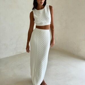 White Sadie & Sage crochet skirt set beach spring vacation sea XS small knit